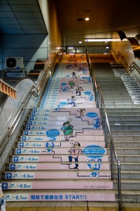 stairway with illustrations on the risers