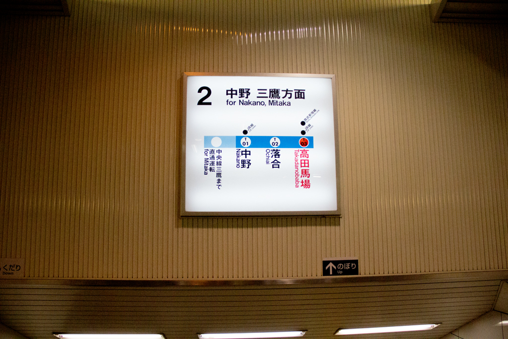 Tokyo train sign with only three stations showing